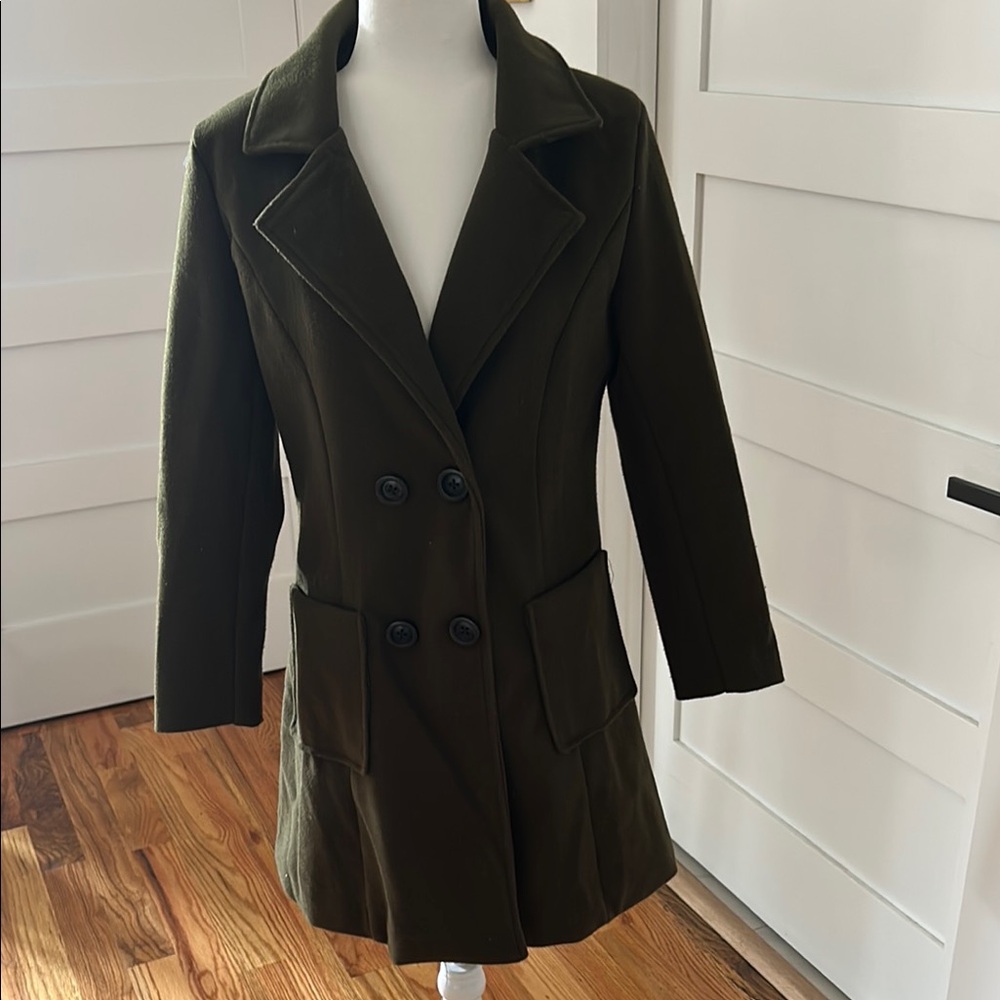 Olive Green Double-Breasted Women's Coat